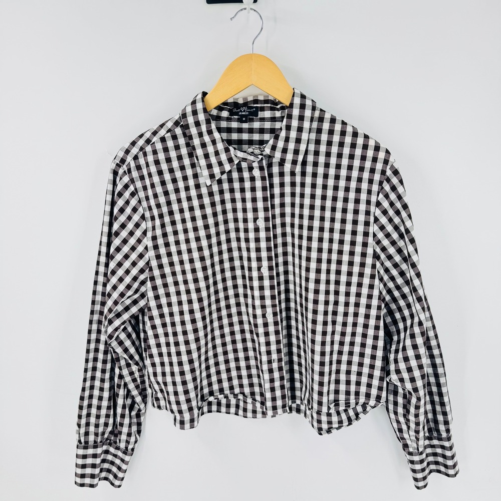 Velvet Heart Brown White Gingham Button Down Shirt Size M Picnic Heritage Preppy